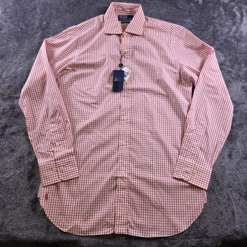 Polo Ralph Lauren Custom Fit Check Poplin Shirt Mens Small 15 Summer Luxury Red